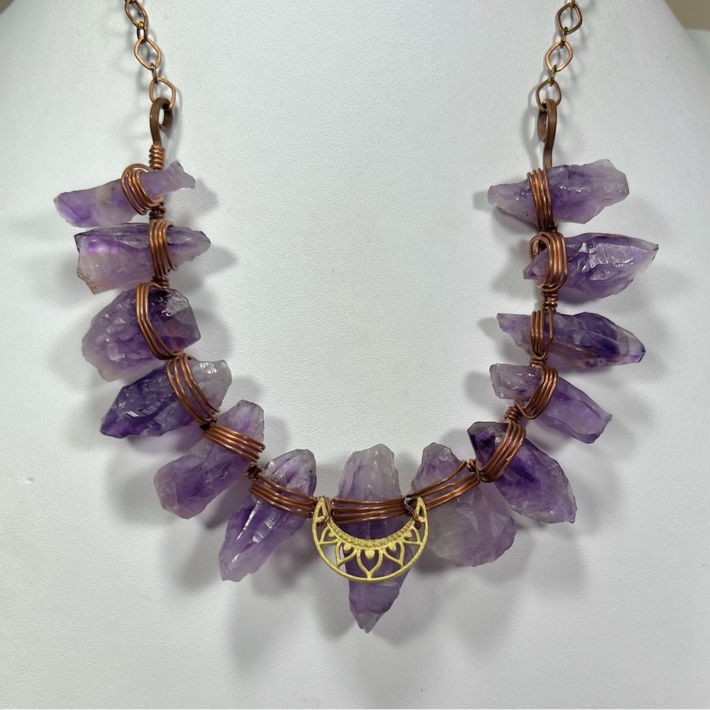 Rough Cut Amethyst Vintage Style Copper Gemstone Necklace